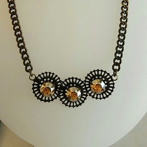 Designer NECKLACE / Swarovski Topaz Crystal/ Antique Brass finish